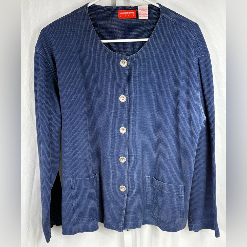 Liz Claiborne Blue Cotton Button-Up Cardigan Light Jacket, L